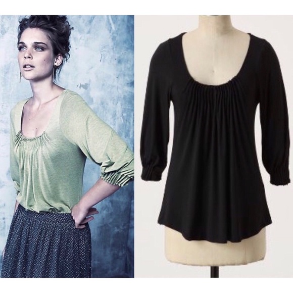 Anthropologie Tops - NWT Anthropologie Bordeaux Black Mellifluous Gathers Tee Silky Jersey Knit Top